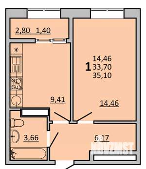 1-к квартира, вторичка, 35м2, 3/20 этаж