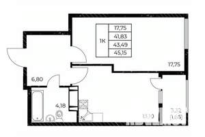 1-к квартира, строящийся дом, 45м2, 17/25 этаж
