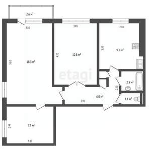 3-к квартира, вторичка, 60м2, 4/9 этаж