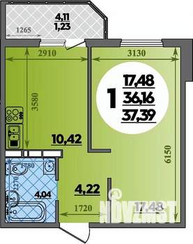1-к квартира, строящийся дом, 37м2, 11/17 этаж
