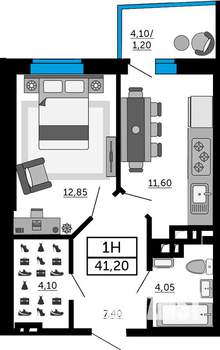 1-к квартира, строящийся дом, 41м2, 13/19 этаж