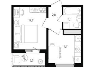 1-к квартира, вторичка, 29м2, 7/14 этаж