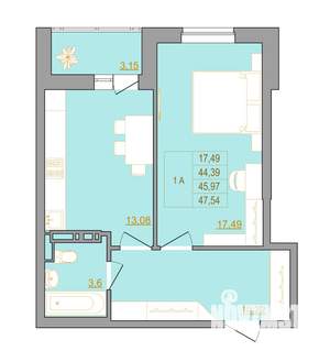 1-к квартира, вторичка, 48м2, 4/22 этаж