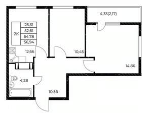 2-к квартира, вторичка, 57м2, 18/25 этаж