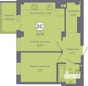 2-к квартира, вторичка, 48м2, 6/24 этаж