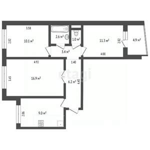3-к квартира, вторичка, 64м2, 4/10 этаж