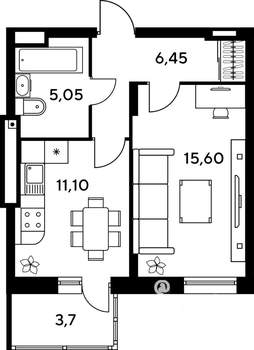 2-к квартира, строящийся дом, 47м2, 9/9 этаж