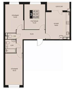 3-к квартира, строящийся дом, 83м2, 5/12 этаж