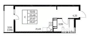Студия квартира, вторичка, 29м2, 4/25 этаж