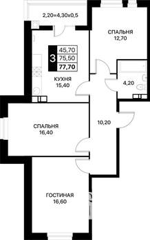 3-к квартира, вторичка, 78м2, 4/7 этаж