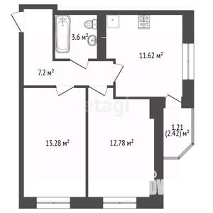2-к квартира, вторичка, 48м2, 15/24 этаж