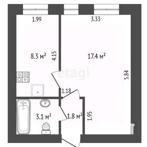 1-к квартира, вторичка, 30м2, 1/3 этаж