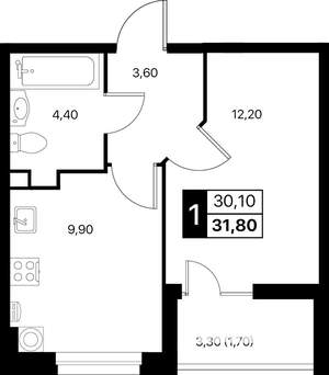 1-к квартира, вторичка, 32м2, 2/12 этаж
