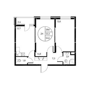 2-к квартира, вторичка, 55м2, 2/25 этаж