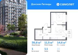 1-к квартира, вторичка, 37м2, 11/17 этаж