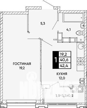 1-к квартира, вторичка, 42м2, 24/24 этаж