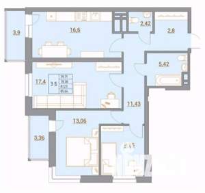 3-к квартира, вторичка, 87м2, 9/22 этаж