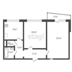 2-к квартира, вторичка, 53м2, 2/10 этаж