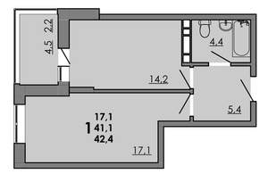 1-к квартира, вторичка, 42м2, 11/16 этаж