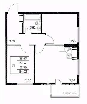 2-к квартира, вторичка, 54м2, 22/25 этаж