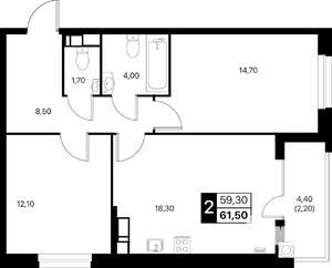 2-к квартира, вторичка, 62м2, 4/20 этаж