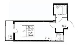 Студия квартира, вторичка, 32м2, 5/25 этаж
