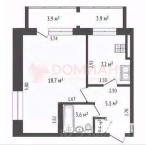 1-к квартира, вторичка, 39м2, 3/9 этаж