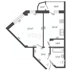1-к квартира, вторичка, 58м2, 4/17 этаж