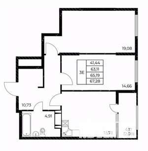 2-к квартира, вторичка, 67м2, 7/25 этаж