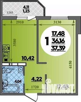 1-к квартира, вторичка, 37м2, 17/17 этаж