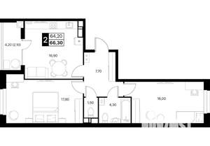 2-к квартира, вторичка, 66м2, 8/12 этаж