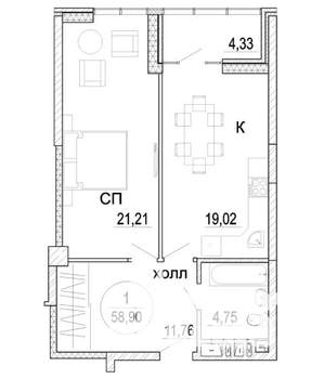 2-к квартира, вторичка, 58м2, 11/22 этаж