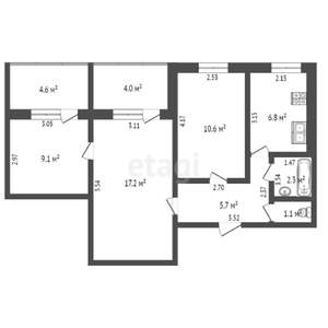 3-к квартира, вторичка, 60м2, 5/9 этаж