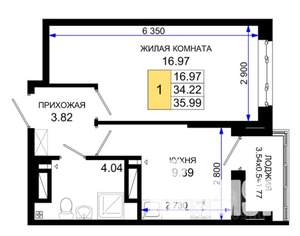 1-к квартира, вторичка, 36м2, 21/25 этаж
