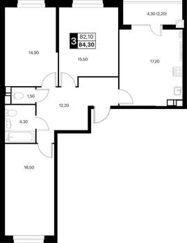 3-к квартира, строящийся дом, 84м2, 3/12 этаж