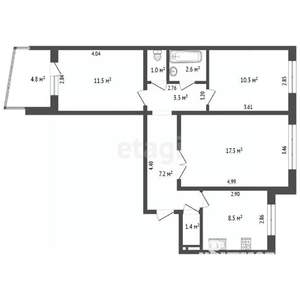 3-к квартира, вторичка, 63м2, 8/9 этаж