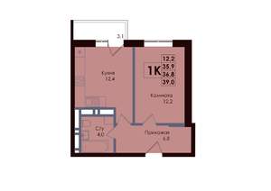 1-к квартира, вторичка, 37м2, 20/25 этаж