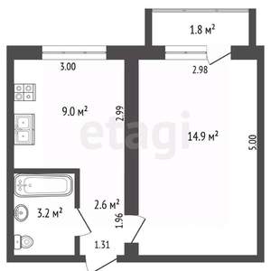 1-к квартира, вторичка, 30м2, 2/5 этаж