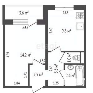 1-к квартира, вторичка, 33м2, 6/10 этаж