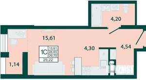 Студия квартира, строящийся дом, 29м2, 15/29 этаж