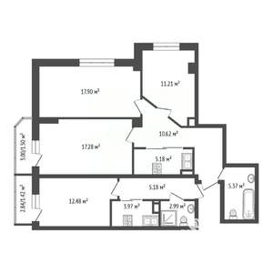 3-к квартира, вторичка, 69м2, 9/24 этаж