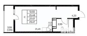 Студия квартира, вторичка, 29м2, 12/25 этаж