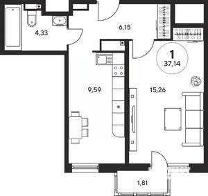 1-к квартира, вторичка, 37м2, 24/25 этаж