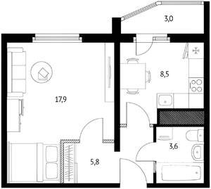 1-к квартира, вторичка, 38м2, 10/18 этаж
