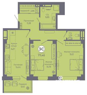 3-к квартира, вторичка, 78м2, 2/24 этаж