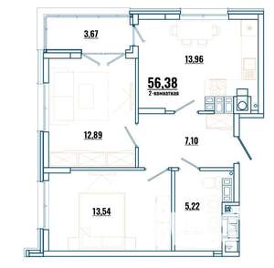 2-к квартира, строящийся дом, 56м2, 4/4 этаж