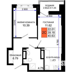 2-к квартира, строящийся дом, 41м2, 17/25 этаж