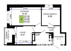 2-к квартира, вторичка, 44м2, 24/25 этаж
