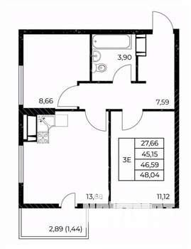 2-к квартира, вторичка, 48м2, 13/25 этаж