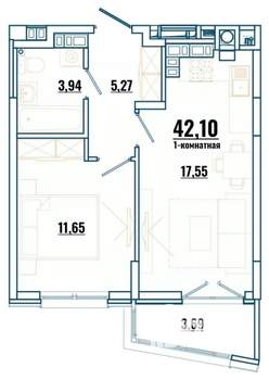 1-к квартира, строящийся дом, 42м2, 1/4 этаж